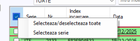 Selectarea facturilor către SPV în Storeware: toate odată sau pe serii controlate